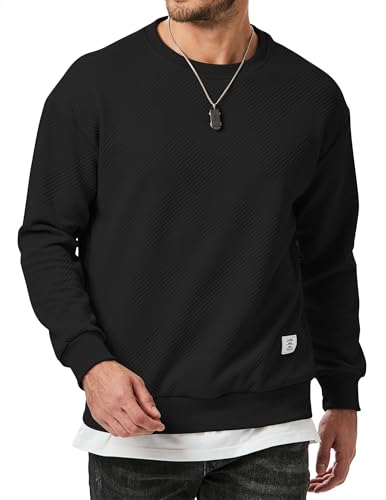 Elegancity Herren Pullover Sweatshirt Langarm Casual Rundhals Textur Sweatshirts für Herren Regular Fit Frühling Herbst Basic Hoodie ohne Kaputze,Schwarz M von Elegancity