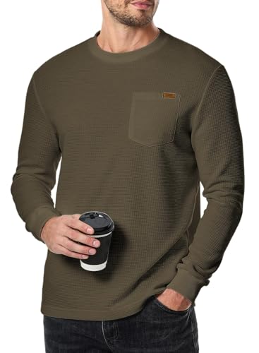 Elegancity Herren Sweatshirts Langarm Pullover Einfarbig Langarmshirt Casual Classic Shirts Waffle Hoodie Sweatpullover Winter Herbst Frühling Grün 2XL von Elegancity