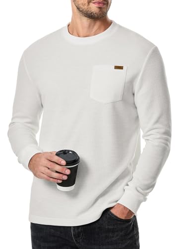 Elegancity Herren Sweatshirts Langarm Pullover Einfarbig Langarmshirt Casual Classic Shirts Waffle Hoodie Sweatpullover Winter Herbst Frühling Weiß 2XL von Elegancity