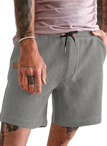 Elegancity Herren Waffeln Shorts Grau Sport Kurze Hosen Elastische Taille Baggy Strandshorts Mit 4 Taschen L von Elegancity