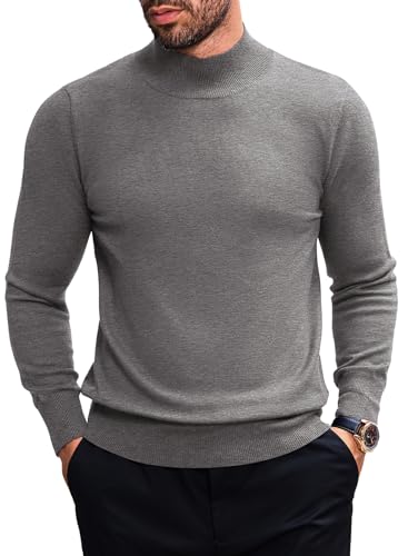 Elegancity Rollkragenpullover Herren Winter Leichter Pullover Herren Slim fit Business Stehkragen Feinstrick Strickpullover Stretch Arbeitspulli，Grau S von Elegancity