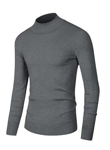 Elegancity Herren Wollpullover Casual Rollkragen Pullover Stretch Strickpullover Slim Fit Langarm Classic Feinstrick Basics Sweater Hellgrau, XL von Elegancity