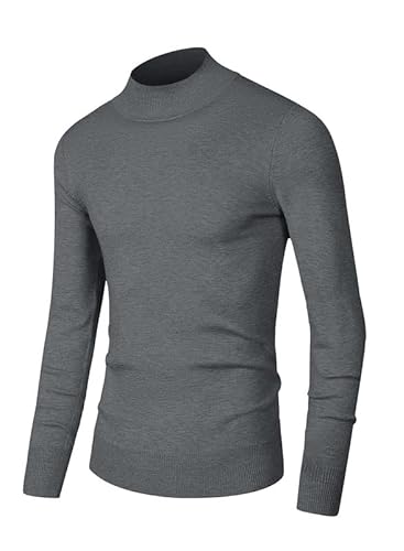 Elegancity Rollkragenpullover Herren Winter Leichter Pullover Herren Slim fit Business Stehkragen Feinstrick Strickpullover Stretch Arbeitspulli，Hellgrau XL von Elegancity
