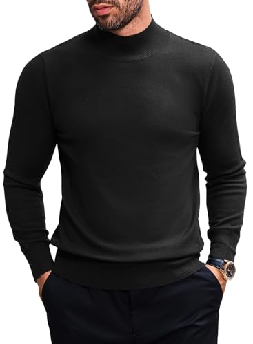 Elegancity Rollkragenpullover Herren Winter Leichter Pullover Herren Slim fit Business Stehkragen Feinstrick Strickpullover Stretch Arbeitspulli，Schwarz XL von Elegancity