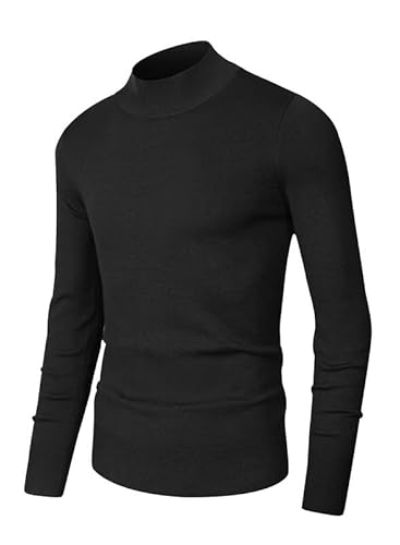 Elegancity Herren Wollpullover Casual Rollkragen Pullover Stretch Strickpullover Slim Fit Langarm Classic Feinstrick Basics Sweater Schwarz, XXXL von Elegancity