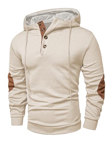 Elegancity Hoodie Herren Baumwolle Kapuzenpullover Casual Kordelzug Sweatshirt Pullover mit Kapuzen Oversized Freizeit Kapuzenpulli, Beige XXL von Elegancity