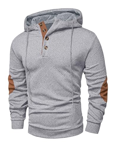 Elegancity Hoodie Herren Baumwolle Kapuzenpullover Casual Kordelzug Sweatshirt Pullover mit Kapuzen Oversized Freizeit Kapuzenpulli, Grau L von Elegancity