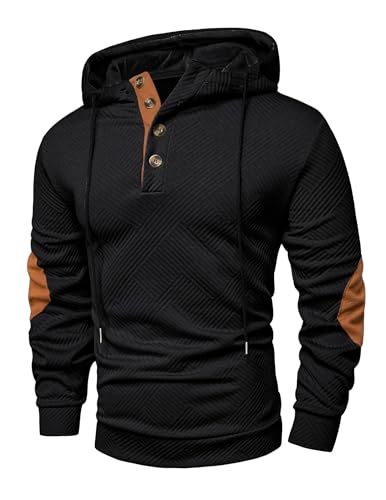 Elegancity Hoodie Herren Baumwolle Kapuzenpullover Casual Kordelzug Sweatshirt Pullover mit Kapuzen Oversized Freizeit Kapuzenpulli, Schwarz XL von Elegancity
