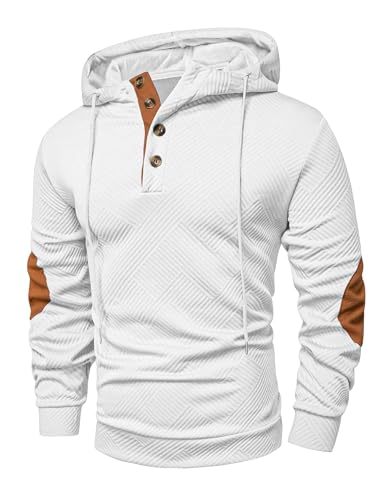 Elegancity Hoodie Herren Baumwolle Kapuzenpullover Casual Kordelzug Sweatshirt Pullover mit Kapuzen Oversized Freizeit Kapuzenpulli, Weiß L von Elegancity