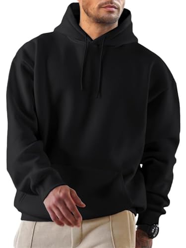 Elegancity Hoodie Herren Kapuzenpullover Langarm Pullover Einfarbig Sweatshirts Basic Sweat Hoodie Baumwolle Winter Casual Schwarz S von Elegancity