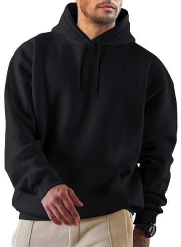 Elegancity Hoodie Herren Kapuzenpullover Langarm Pullover Einfarbig Sweatshirts Basic Sweat Hoodie Baumwolle Winter Casual Schwarz XXL von Elegancity