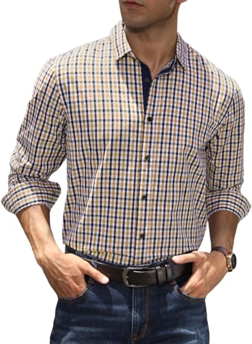 Elegancity Kariertes Hemd Herren Langarm Trachtenhemd Oktoberfest Freizeithemd Karohemden Herrenhemden mit 100% Baumwolle Kent-Kragen Khaki, M Elegancity Kariertes Hemd Herren Langarm Trachtenhemd Oktoberfest Freizeithemd Karohemden Herrenhemden mit 100% Baumwolle Kent-Kragen Khaki, M von Elegancity