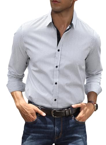 Elegancity Kariertes Hemd Herren Langarm Trachtenhemd Oktoberfest Freizeithemd Karohemden Herrenhemden mit 100% Baumwolle Kent-Kragen Schwarz, XL von Elegancity