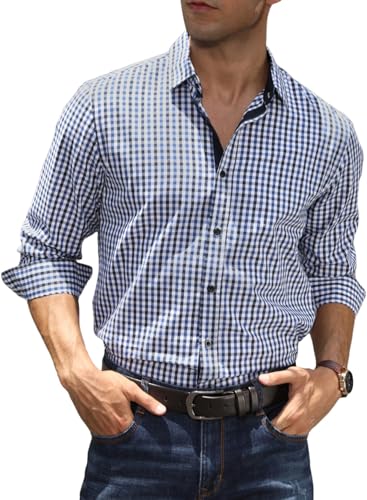 Elegancity Kariertes Hemd Herren Langarm Trachtenhemd Oktoberfest Freizeithemd Karohemden Herrenhemden mit 100% Baumwolle Kent-Kragen hellblau, M Elegancity Kariertes Hemd Herren Langarm Trachtenhemd Oktoberfest Freizeithemd Karohemden Herrenhemden mit 100% Baumwolle Kent-Kragen hellblau, M von Elegancity