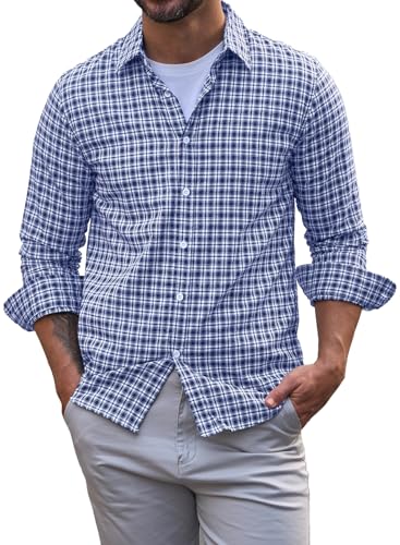 Elegancity Kariertes Hemd Herren Langarm Trachtenhemd Oktoberfest Freizeithemd Karohemden Herrenhemden mit Kent-Kragen 100% Baumwolle Blau, XXXL von Elegancity