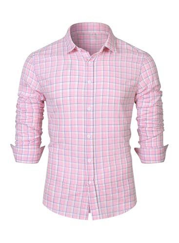 Elegancity Kariertes Hemd Herren Langarm Trachtenhemd Oktoberfest Freizeithemd Karohemden Herrenhemden mit Kent-Kragen 100% Baumwolle Rosa, S von Elegancity