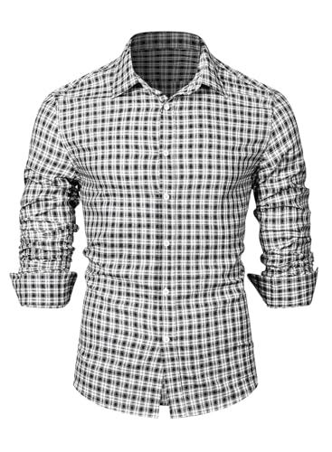 Elegancity Kariertes Hemd Herren Langarm Trachtenhemd Oktoberfest Freizeithemd Karohemden Herrenhemden mit Kent-Kragen 100% Baumwolle Schwarz, XL von Elegancity