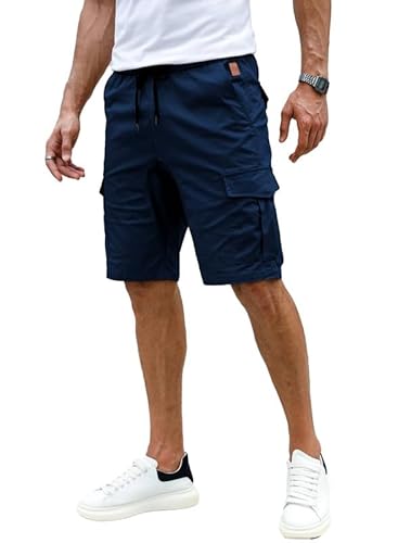 Elegancity Kurze Hosen Blau Herren Cargo Shorts Sommer Freizeithose Kurze Elastische Taille Chino Shorts Mit 6 Taschen M von Elegancity