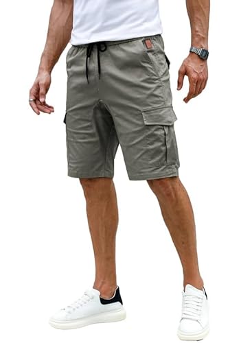 Elegancity Kurze Hosen Grau Herren Cargo Shorts Sommer Freizeithose Kurze Elastische Taille Chino Shorts Mit 6 Taschen L von Elegancity