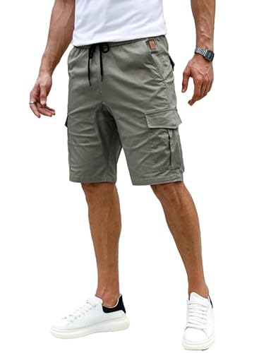 Elegancity Kurze Hosen Grau Herren Cargo Shorts Sommer Freizeithose Kurze Elastische Taille Chino Shorts Mit 6 Taschen M von Elegancity