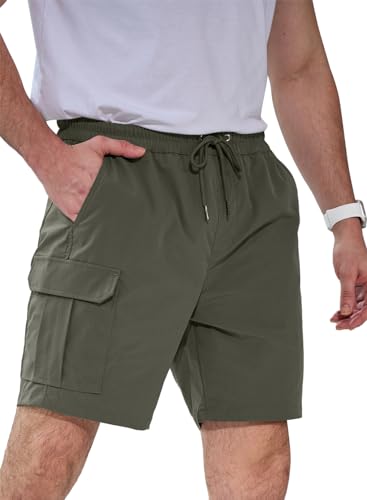 Elegancity Kurze Hosen Herren Bermuda Cargo Shorts Klassischer Schnitt Cargoshorts Sommer Jogginghose Casual Chino Hawaii Freizeithose mit 4 Taschen Dschungel Grün, L von Elegancity