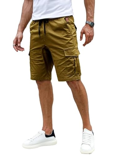 Elegancity Kurze Hosen Herren Cargo Shorts Sommer Freizeithose Kurze Elastische Taille Chino Shorts Mit 6 Taschen Khaki, XXL von Elegancity