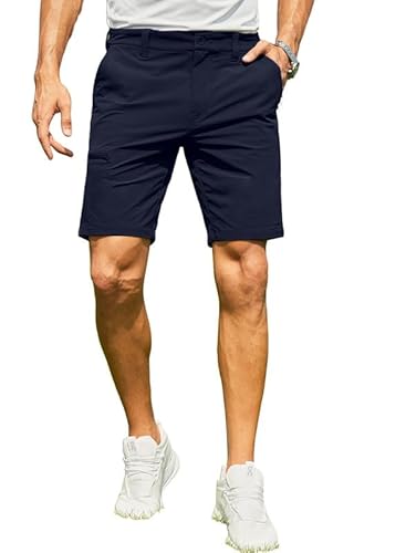 Elegancity Kurze Hosen Herren Golf Hose Kurz Sommer Chino Shorts Passform Freizeithose Männer Cargohose Mit Gürtel Blau, S von Elegancity