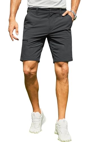 Elegancity Kurze Hosen Herren Golf Hose Kurz Sommer Chino Shorts Passform Freizeithose Männer Cargohose Mit Gürtel Grau，M von Elegancity