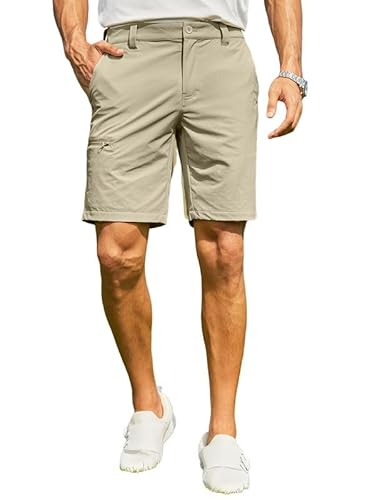 Elegancity Kurze Hosen Herren Golf Hose Kurz Sommer Chino Shorts Passform Freizeithose Männer Cargohose Mit Gürtel Khaki, M von Elegancity