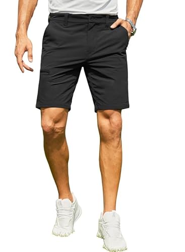 Elegancity Kurze Hosen Herren Golf Hose Kurz Sommer Chino Shorts Passform Freizeithose Männer Cargohose Mit Gürtel Schwarz, M von Elegancity