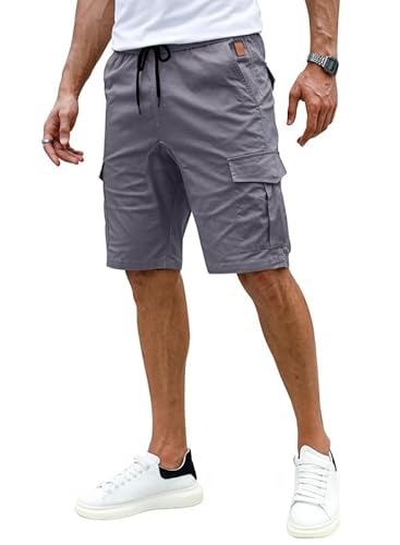 Elegancity Kurze Hosen Herren Hell Grau Cargo Shorts Sommer Freizeithose Kurze Elastische Taille Chino Shorts Mit 6 Taschen XXL von Elegancity