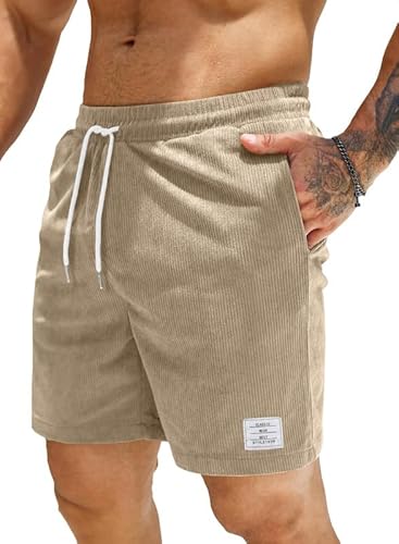 Elegancity Kurze Hosen Herren Sommer Herren Cargo Shorts mit Taschen Elastischer Bund Bermuda Baggy Jogginghose Sporthose Outdoor Kurz Freizeithose Pergament XL von Elegancity