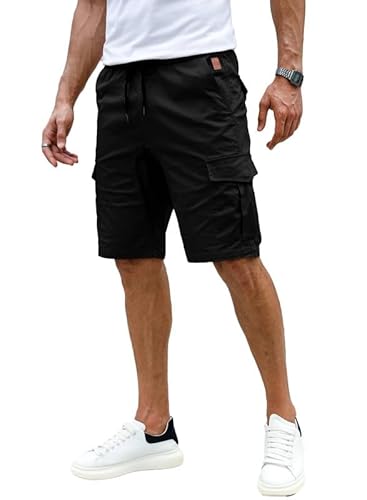 Elegancity Kurze Hosen Schwarz Herren Cargo Shorts Sommer Freizeithose Kurze Elastische Taille Chino Shorts Mit 6 Taschen L von Elegancity