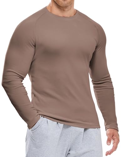 Elegancity Langarm T-Shirt Herren Rundhals Dralon gefüttertes Langarmshirts für Herren Basic Herbst Winter Unterhemd Shirt Gym Sportshirts, Braun M von Elegancity