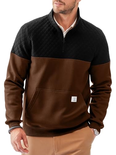 Elegancity Sweatshirt Herren Langarm Stehkragen Half Zip Neck Pullover Farbblockade Regular Fit Casual Herbst Winter Warm Mit Tasche Braun M von Elegancity