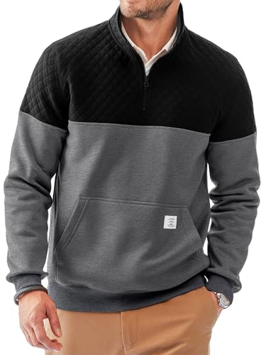 Elegancity Sweatshirt Herren Langarm Stehkragen Half Zip Neck Pullover Farbblockade Regular Fit Casual Herbst Winter Warm Mit Tasche Dunkel grau M von Elegancity
