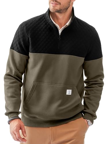 Elegancity Sweatshirt Herren Langarm Stehkragen Half Zip Neck Pullover Farbblockade Regular Fit Casual Herbst Winter Warm Mit Tasche Moos grün M von Elegancity