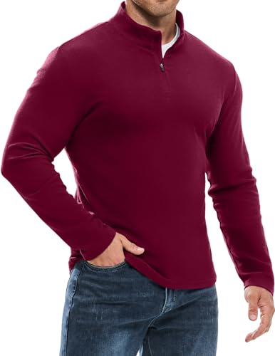 Elegancity Sweatshirt Herren 1/4 Zip Pullover Casual Herren Troyer Regular Fit Trainingspullover Gym Laufshirt Langarm mit reißverschluss,Rot XXL von Elegancity