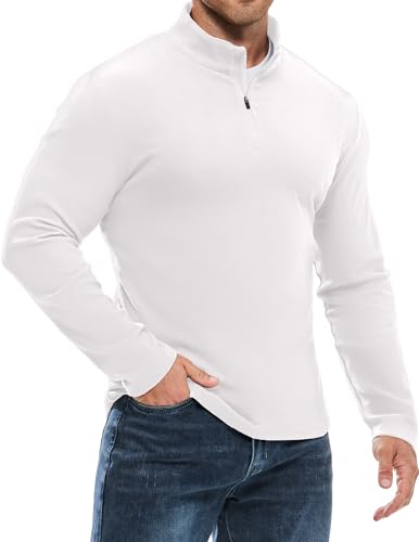 Elegancity Sweatshirt Herren 1/4 Zip Pullover Casual Herren Troyer Regular Fit Trainingspullover Gym Laufshirt Langarm mit reißverschluss,Weiß M von Elegancity