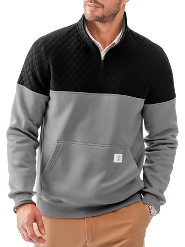 Elegancity Sweatshirt Herren Langarm Stehkragen Half Zip Neck Pullover Farbblockade Regular Fit Casual Herbst Winter Warm Mit Tasche Grau S von Elegancity