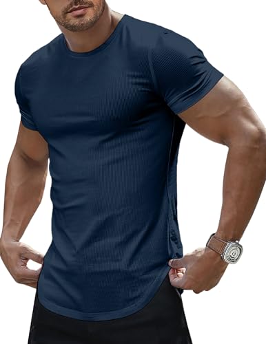 Elegancity T-Shirts für Herren Kurzarm Sportlich Basic T-Shirt Herren Rundhals Unterhemd Sommer Slim Fit Gym Muscle Shirts,Segelblau L von Elegancity