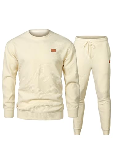 Elegancity Trainingsanzug Herren Set Herren Pullover Sweatshirt und Sporthose Lang 2-Teilige Jogginganzug Sportanzug Herbst Tracksuit,Aprikose L von Elegancity