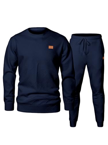 Elegancity Trainingsanzug Herren Set Herren Pullover Sweatshirt und Sporthose Lang 2-Teilige Jogginganzug Sportanzug Herbst Tracksuit,Blau XL von Elegancity