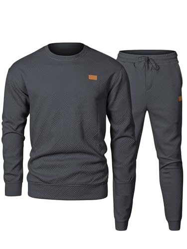 Elegancity Trainingsanzug Herren Set Herren Pullover Sweatshirt und Sporthose Lang 2-Teilige Jogginganzug Sportanzug Herbst Tracksuit,Dunkelgrau 3XL von Elegancity
