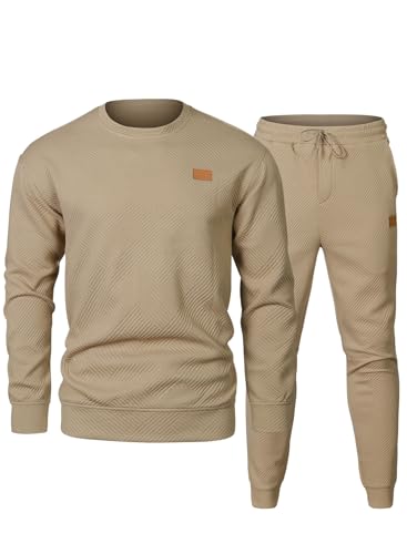 Elegancity Trainingsanzug Herren Set Herren Pullover Sweatshirt und Sporthose Lang 2-Teilige Jogginganzug Sportanzug Herbst Tracksuit,Khaki S von Elegancity