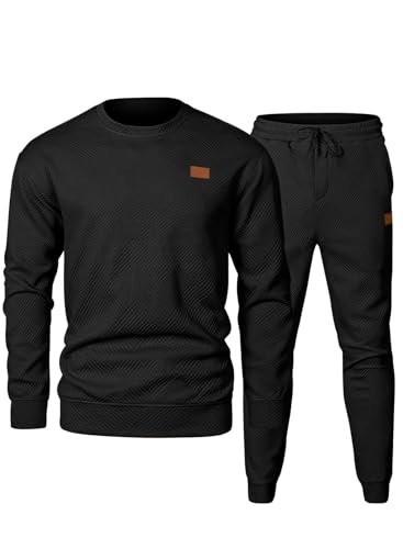 Elegancity Trainingsanzug Herren Set Herren Pullover Sweatshirt und Sporthose Lang 2-Teilige Jogginganzug Sportanzug Herbst Tracksuit,Schwarz XXL von Elegancity