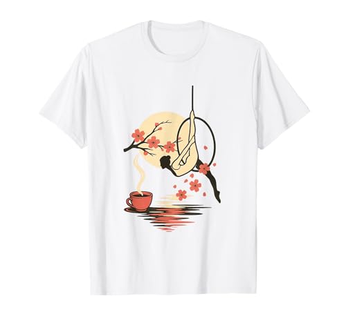 Aerial Hoop Girl, Motiv Kirschblüten, Mond und Kaffee T-Shirt Aerial Hoop Girl, Motiv Kirschblüten, Mond und Kaffee T-Shirt von Elegant Aerial Lyra Moon Blossom Tea Lover Art