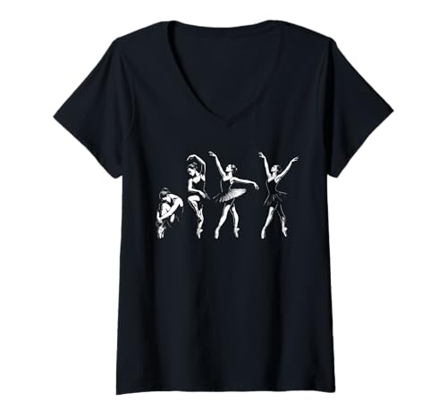 Damen Minimalistische Balletttänzerin Pose Pointe Ballerina Tanz T-Shirt mit V-Ausschnitt Damen Minimalistische Balletttänzerin Pose Pointe Ballerina Tanz T-Shirt mit V-Ausschnitt von Elegant Ballerina Ballet Dance Practice Minimalism