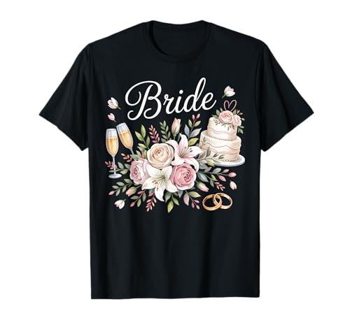 Brautschmuck, Blumenmotiv, Champagnerring T-Shirt Brautschmuck, Blumenmotiv, Champagnerring T-Shirt von Elegant Bride Wedding Party Floral Present Graphic