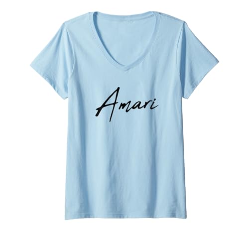 Damen Beautiful Handwritten Font Amari Calligraphy T-Shirt mit V-Ausschnitt von Elegant Feminine Amari Designs